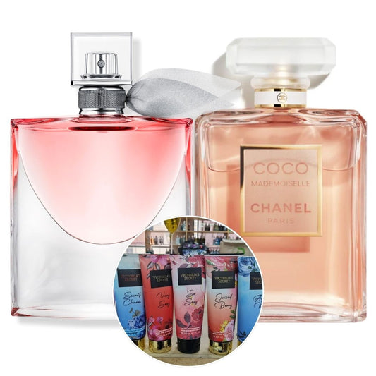 2 PERFUMES (COCO MADEMOISELLE + LA VIDA ES BELLA) + CREMA VICTORIA SECRET 200 ML